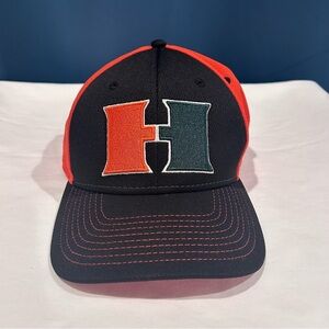 Dome Headwear (Custom) Cap/Hat: Size L/XL, Theme "H”, Color Black/Orange EUC